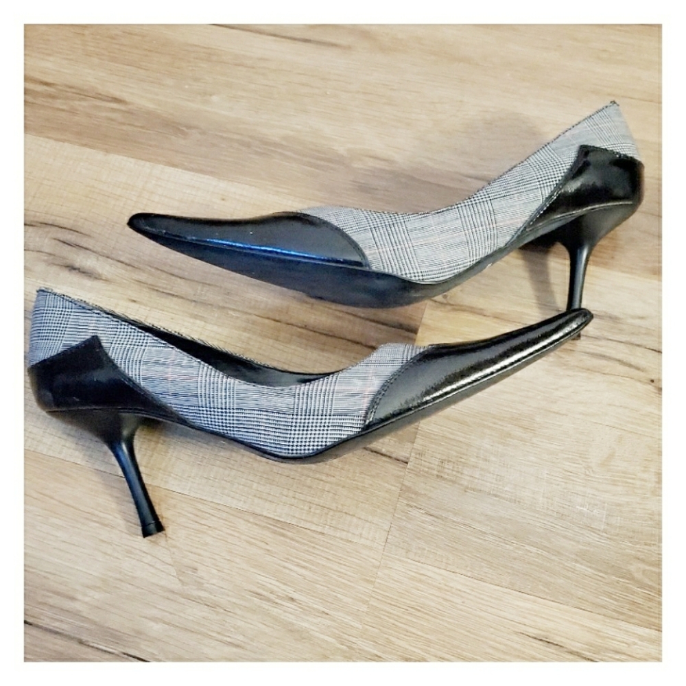 Chat Chat plaid and leather high heel shoes size 7 - Picture 3 of 5
